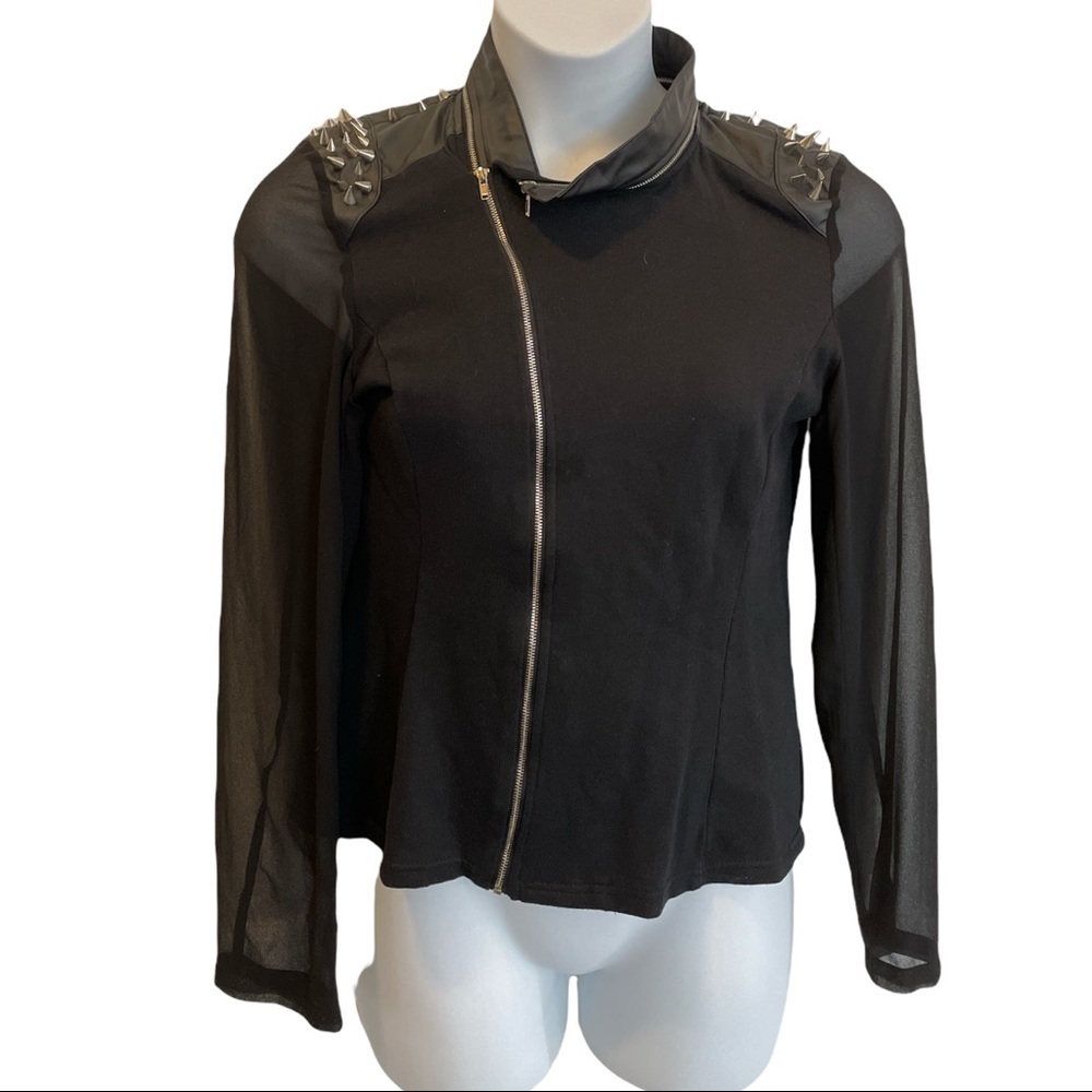 Shear Unique Daytrip Faux Leather Moto Blouse with Metal-tone Studs. Size Large.